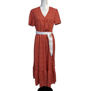 Pretty Garden Dress size Medium Red White Floral Long Garden Party Church Modest